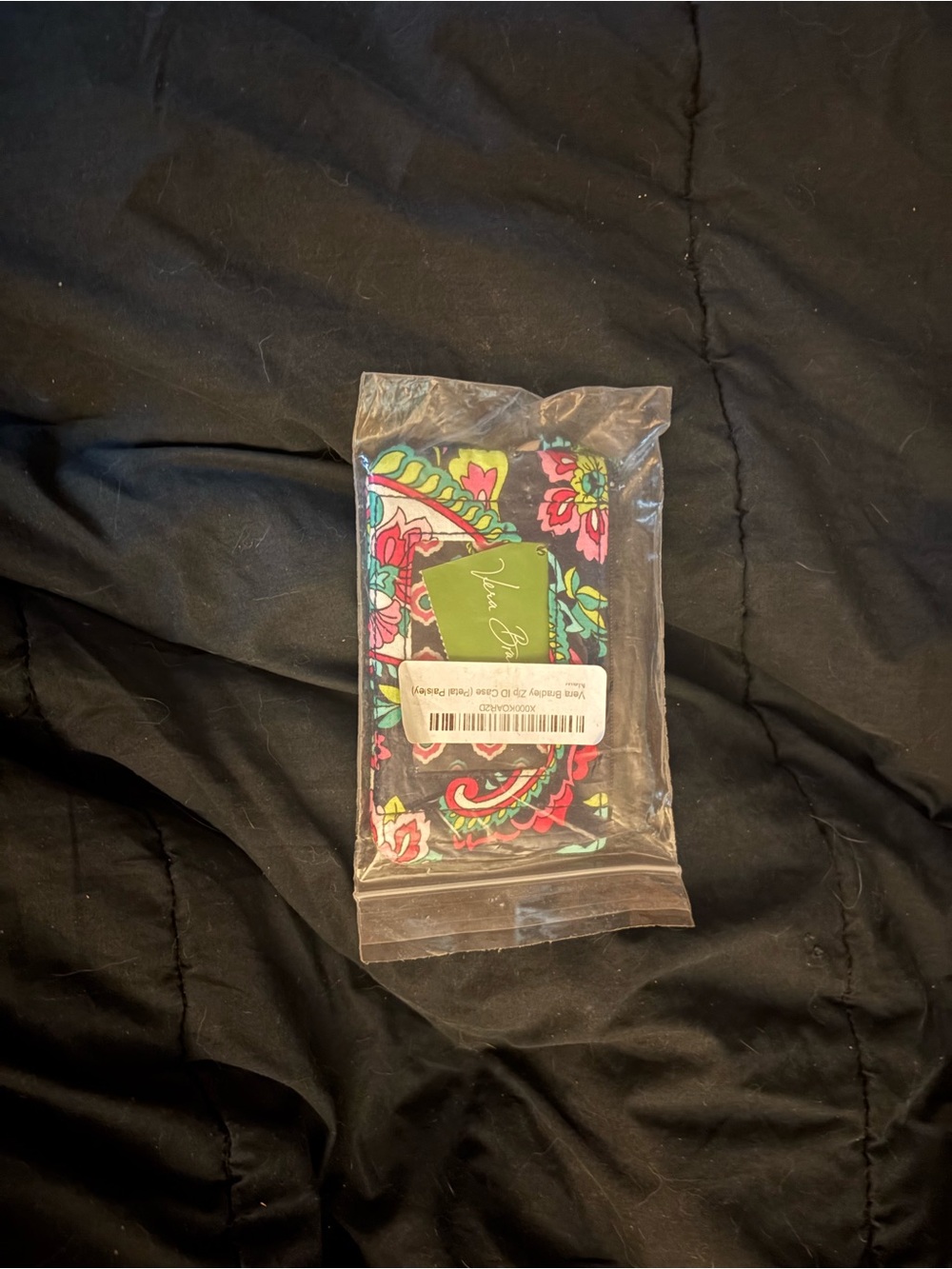 Vera Bradley Black Floral Paisley Phone Card Sleeve with Pink & Teal Accents